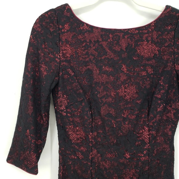 3/$25 Aidan Mattox Mini Dress 2 Sequin Lace Cocktail Party Bodycon Black Red - Picture 8 of 8